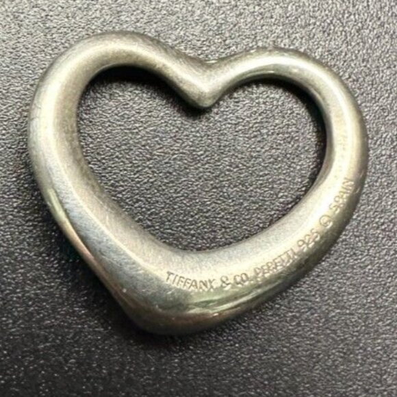 Auth TIFFANY&CO. Peretti Silver 925 Open Heart Pendant 22mmx 21mm Complem. Chain - Picture 1 of 4